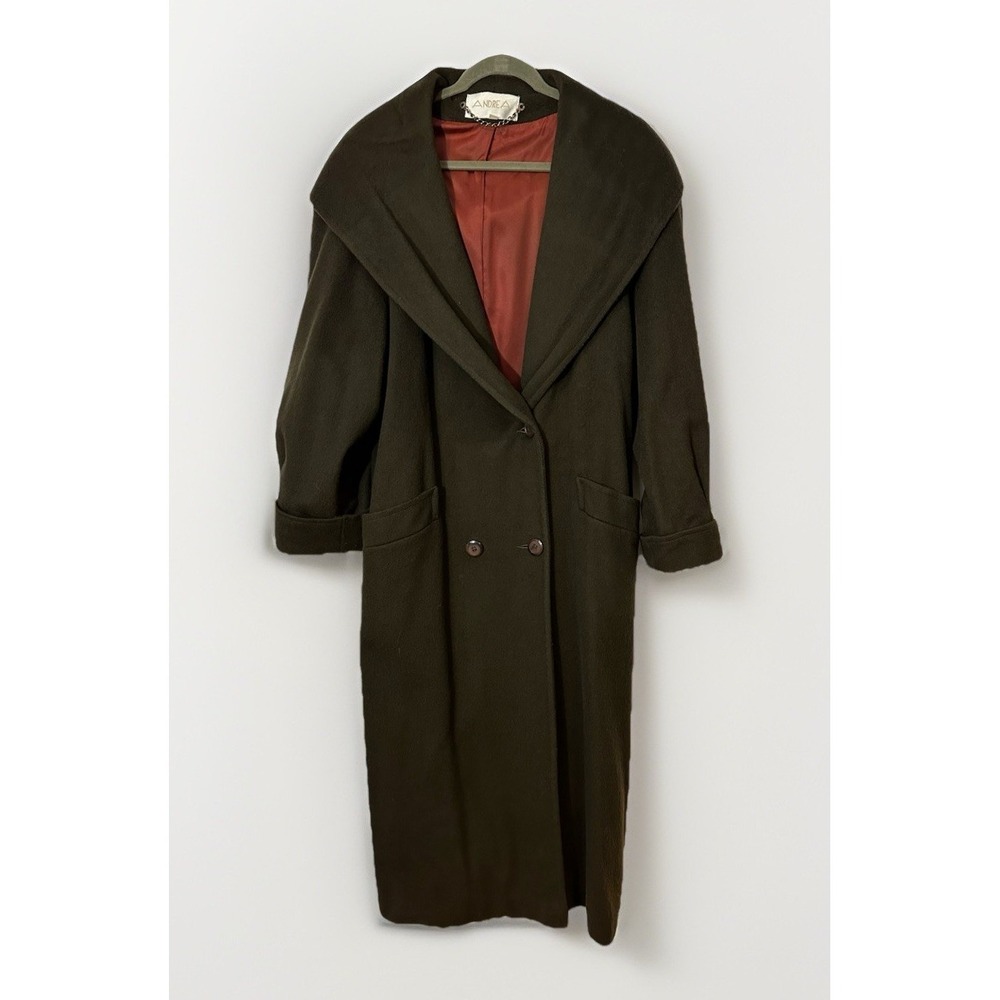 VTG ANDREA Union Made Olive Green Wool Red Lined Double Breasted Hooded Jacket